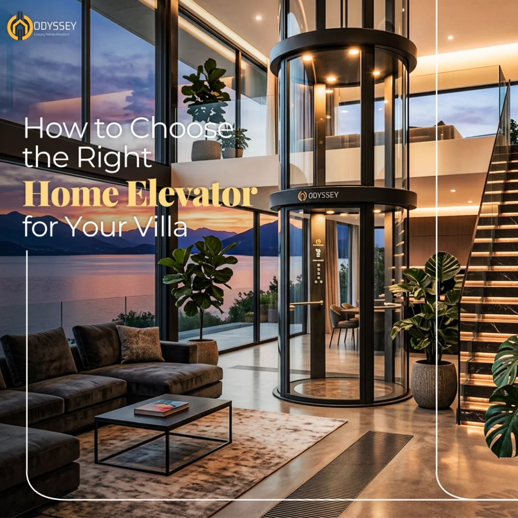 How to Choose the Right Home Elevator for Your Villa – modern glass home elevator in a luxury villa interior