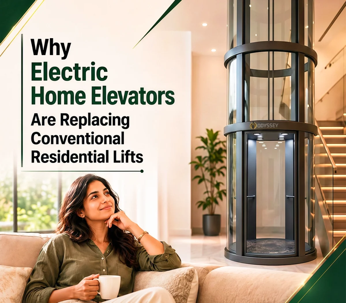 Electric home elevator in a modern residential interior
